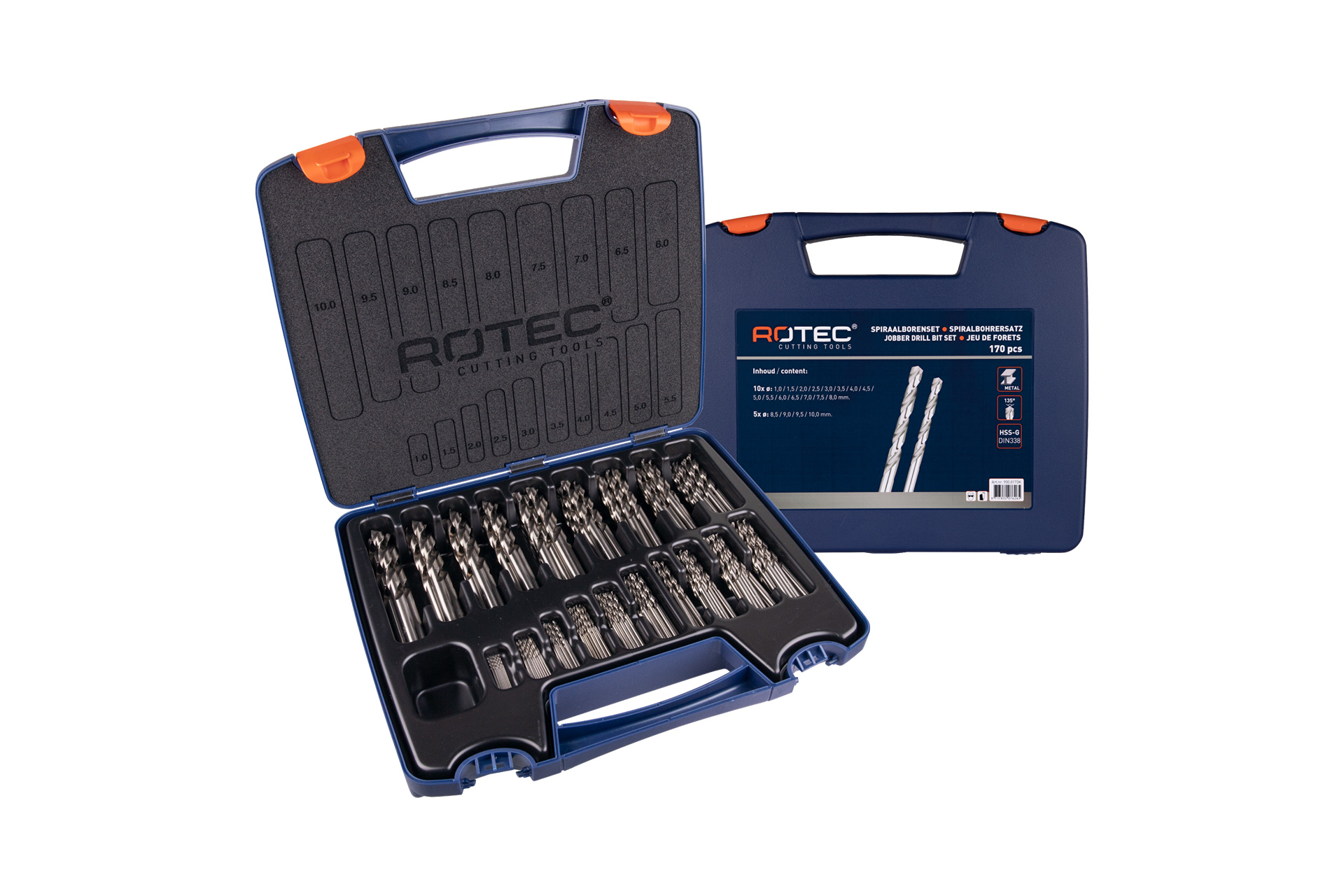 Rotec 170-delig Spiraalborenset type 105 in kunststof koffer